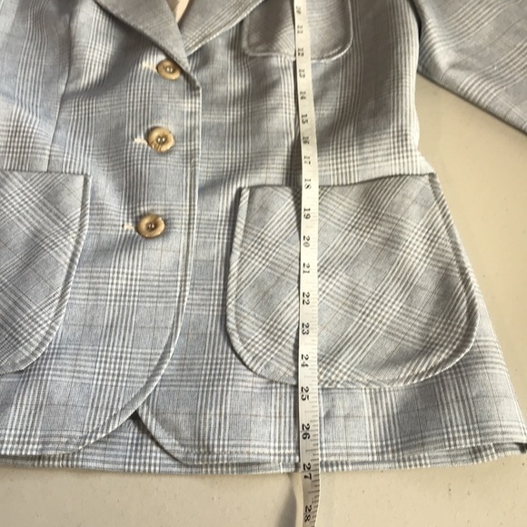 Domani by Niccolini vintage plaid blazer light blue white brown medium - Picture 8 of 11